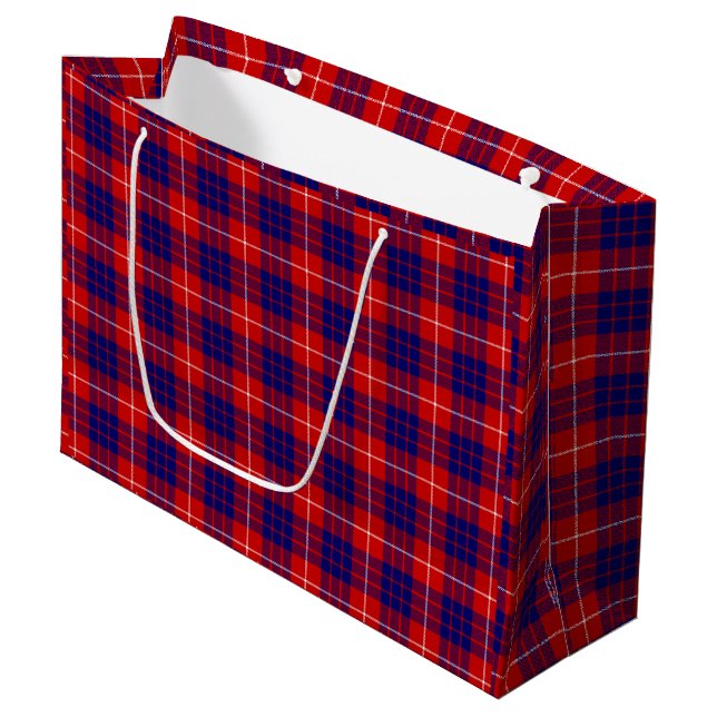 Hamilton Tartan Red Blue lila kariert Große Geschenktüte (Vorderseite Schrägansicht)