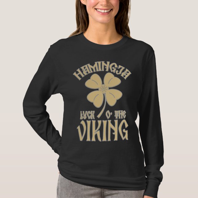 Hamingja Luck o the Viking Shamrock Aegeshjalmur V T-Shirt (Vorderseite)