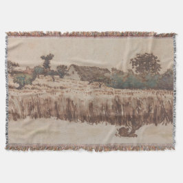 Hamlet in einem Weizenfeld | Jean-Francois Millet Decke