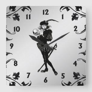 Hamlet The Bard Silber Schwarz Zahlen Quadratische Wanduhr