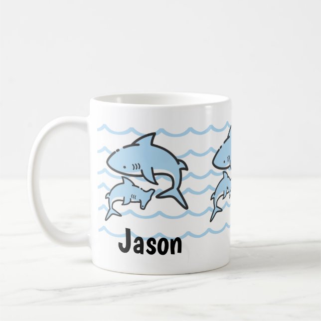 Hammer-Hai-Strand-Kinder-Name Kaffeetasse (Links)