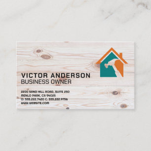 Hammer Home Logo Holz Hintergrund Handwerker Visitenkarte