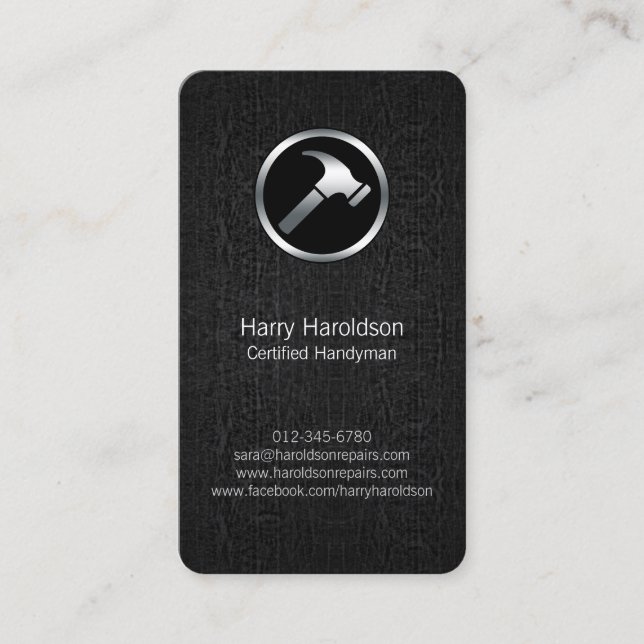 Hammer Icon Black Grunge Handyman Business Card Visitenkarte (Vorderseite)