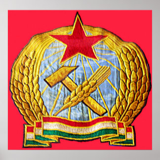 Hammer, Sickle, sowjetische Flagge und Ungarische Poster