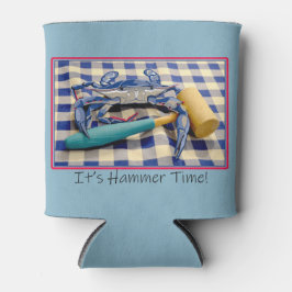 Hammer Time Blue Crab mit Hammer auf Gingham Dosenkühler