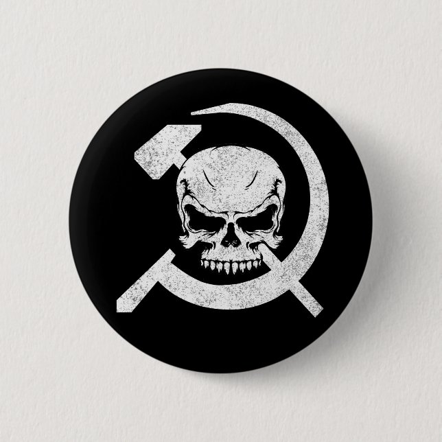 Hammer und Sichel mit Totenkopf Button (Vorderseite)