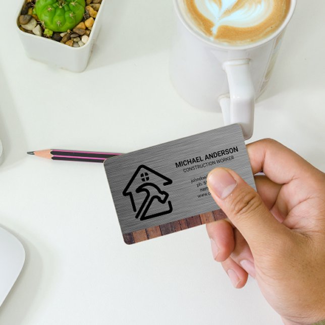 Hammer-Zuhause-Logo | Metallisches Holz Visitenkarte (Von Creator hochgeladen)