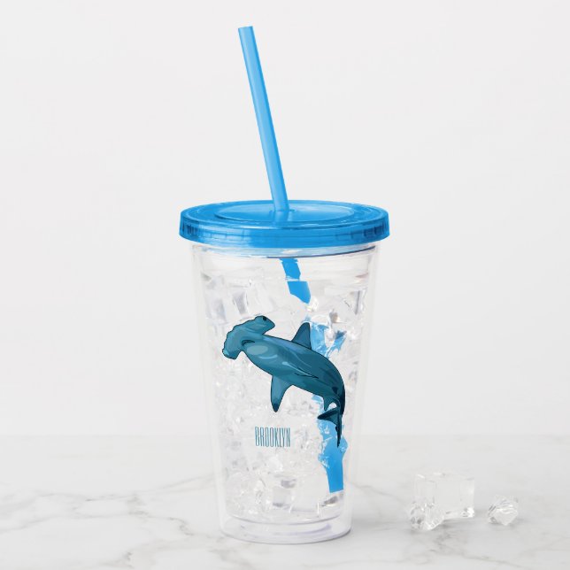 Hammerhead-Hai-Cartoon Acryltrinkbecher (Vorderseite Ice)
