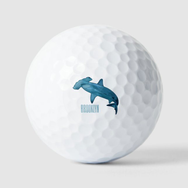 Hammerhead-Hai-Cartoon Golfball (Vorderseite)