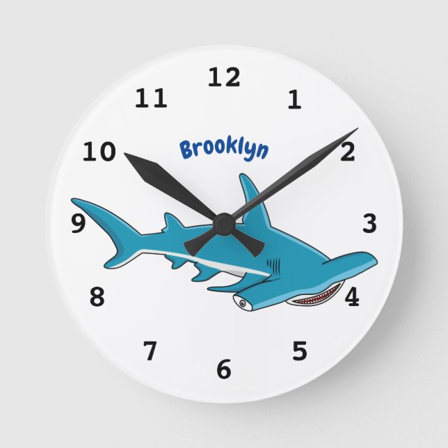 Hammerhead-Hai-Cartoon  Runde Wanduhr (Vorderseite)