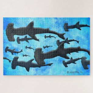 Hammerhead-Haifischschule in der Silhouette Puzzle