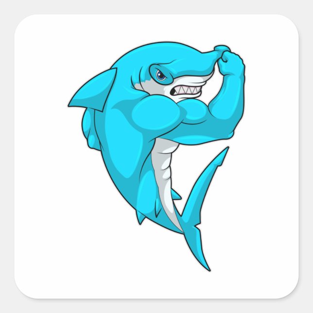 Hammerhead shark as Bodybuilder at Bodybuilding Quadratischer Aufkleber (Vorderseite)