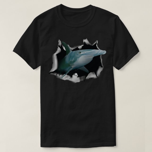 Hammerhead Shark Breaking Clothes Shark Outfit Gif T-Shirt (Design vorne)