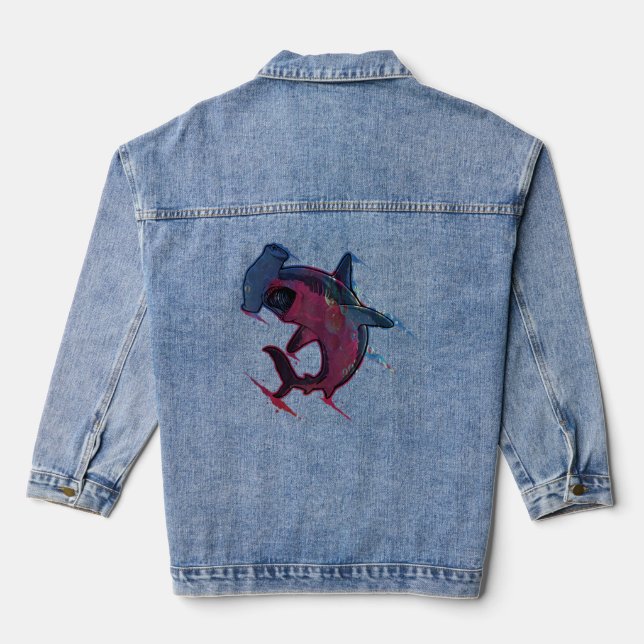 Hammerhead Shark Marine Life Water Color Ocean Ani Jeansjacke (Rückseite)