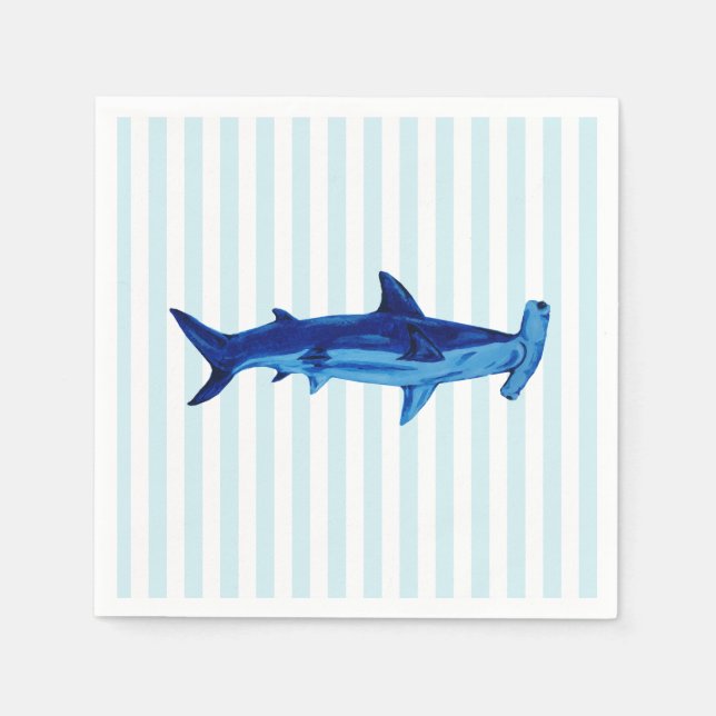 Hammerhead Shark Painting Blue Strip Serviette (Vorderseite)