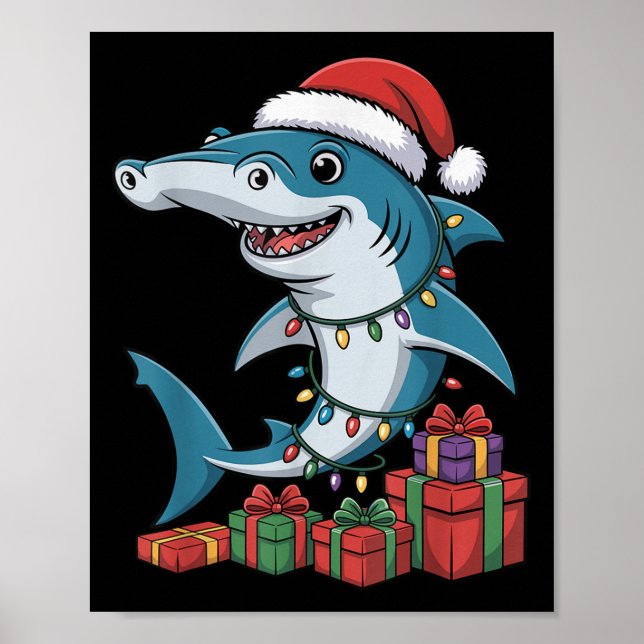 Hammerhead Shark Weihnachtsmannmütze Weihnachten Poster (Vorne)
