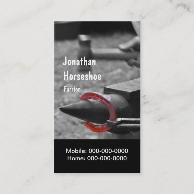 Hämmern eines heißen Schuhes in Form Visitenkarte (Vorderseite)