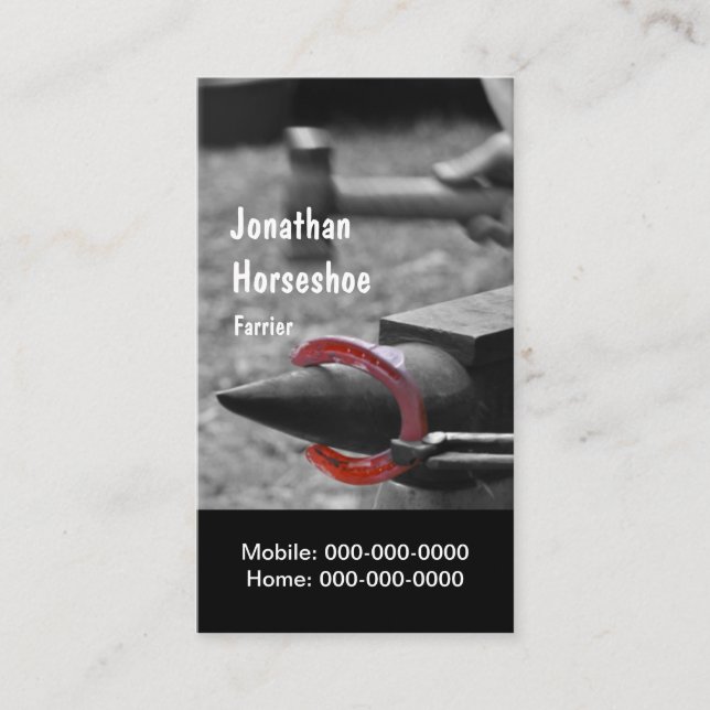 Hämmern eines heißen Schuhes in Form Visitenkarte (Vorderseite)
