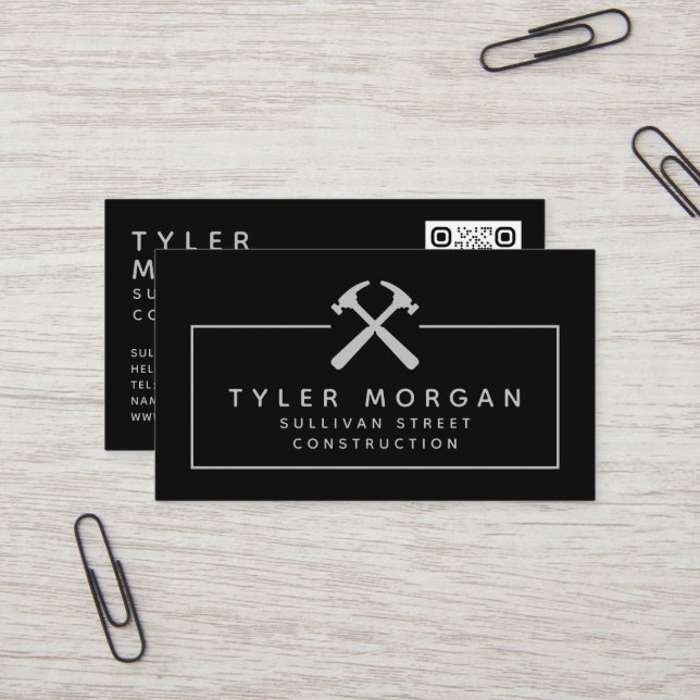 Hammers Silver Black QR Code Konstruktion Visitenkarte (Vorderseite/Rückseite Beispiel)