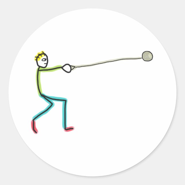 Hammerwurf Stickman Runder Aufkleber (Vorderseite)