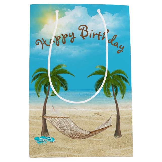 Hammock am Strand Geburtstag Mittlere Geschenktüte (Vorderseite)