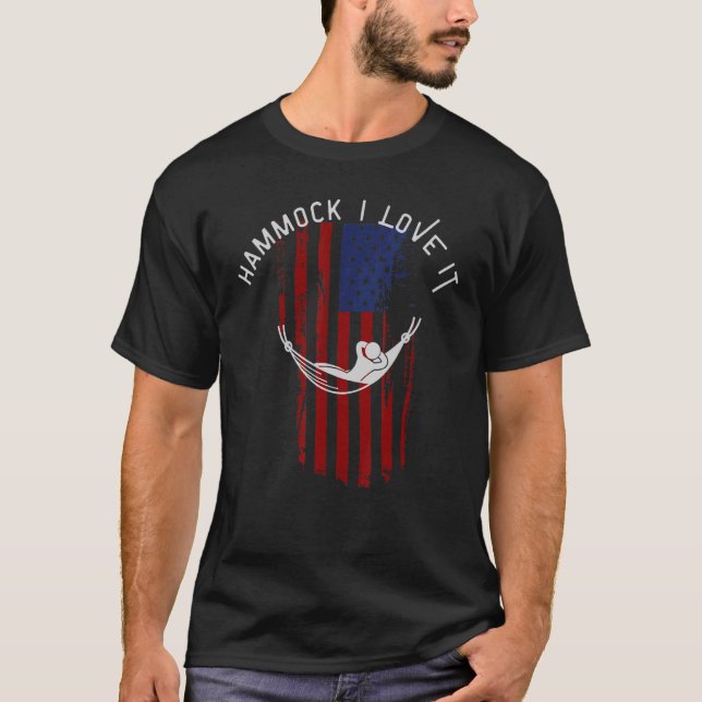 Hammock I Liebe mit amerikanischer Flagge T-Shirt (Vorderseite)