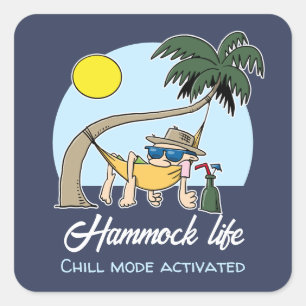 Hammock Life Chill Mode aktiviert lustigen Cartoon Quadratischer Aufkleber