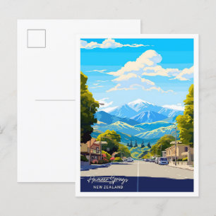 Hamner Springs New Zealand Travel Illustration Postkarte