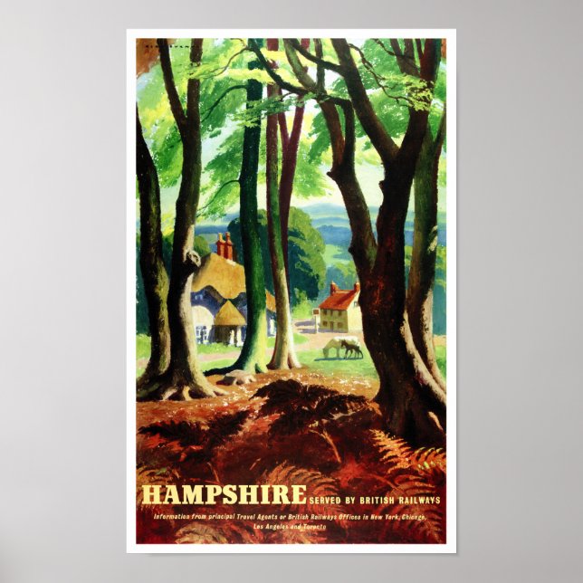 Hampshire England Vintage Travel Poster wiederhers (Vorne)