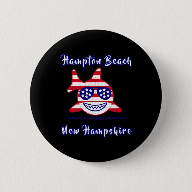 Hampton Beach New Hampshire Patriotic Usa Flag Whi Button (Vorderseite)