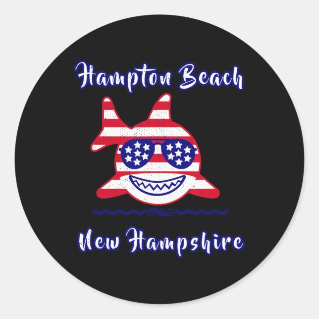 Hampton Beach New Hampshire Patriotic Usa Flag Whi Runder Aufkleber (Vorderseite)