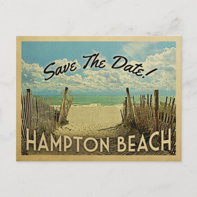 Hampton Beach Save the Date Vintag Nautical Ankündigungspostkarte (Vorderseite)