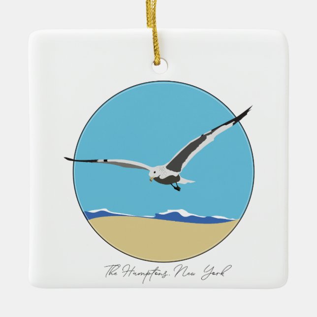Hampton, New York Sea Gull over Beach Keramikornament (Vorderseite)