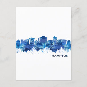 Hampton Virginia Skyline Blue Einladungspostkarte