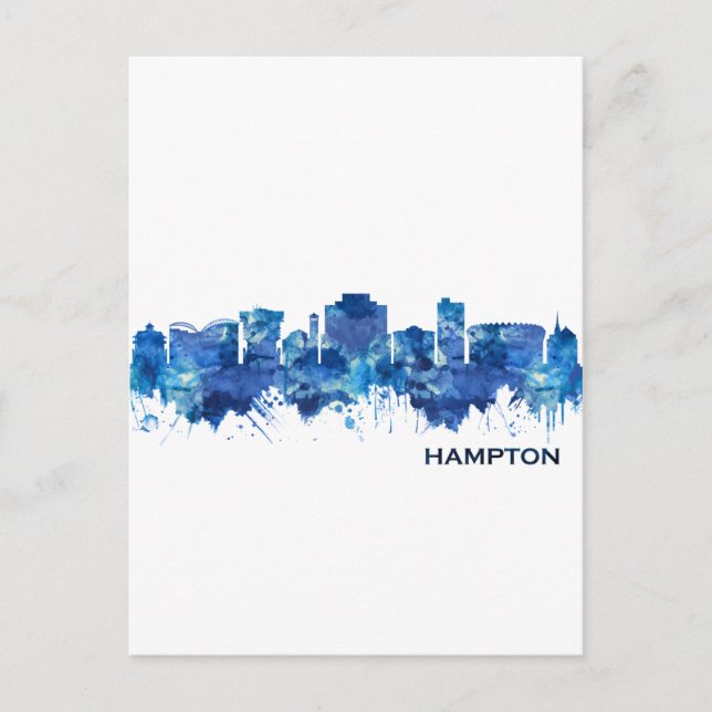 Hampton Virginia Skyline Blue Einladungspostkarte (Vorderseite)