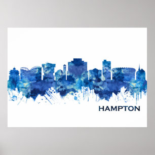 Hampton Virginia Skyline Blue Poster