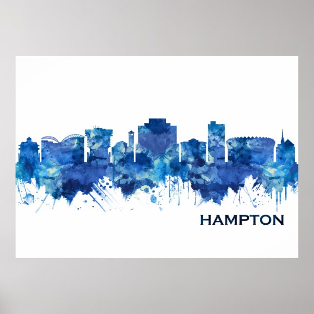 Hampton Virginia Skyline Blue Poster (Vorne)