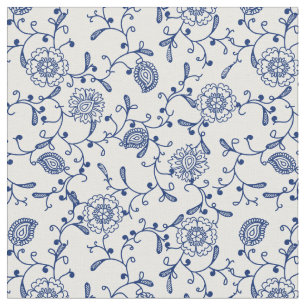 Hamptons Ästhetisches Blau Weiße Floral Boho Muste Stoff