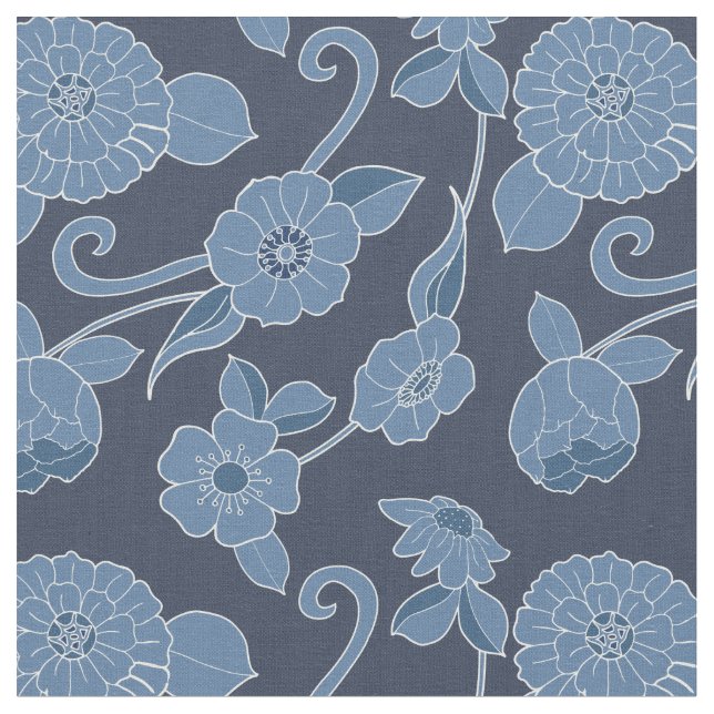 Hamptons Blau Weiß feines Blumenmuster Stoff (Nahaufnahme)
