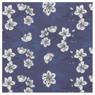 Hamptons Blue Floral Botanical Gemustert Stoff