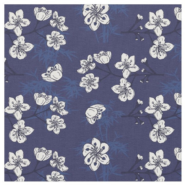 Hamptons Blue Floral Botanical Gemustert Stoff (Nahaufnahme)