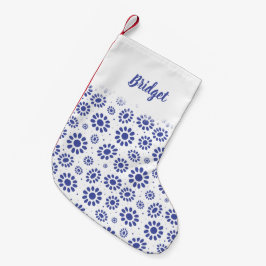 Hampton's Blue White Boho Daisy Gemustert Kleiner Weihnachtsstrumpf