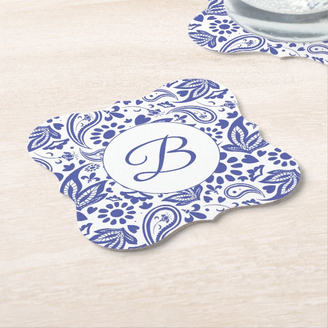Hampton's Blue White Paisley Dekorative Muster Untersetzer (angewinkelt)