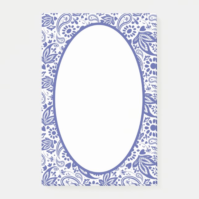 Hampton's Blue White Paisley Gemustert Post-it Klebezettel (Vorderseite)