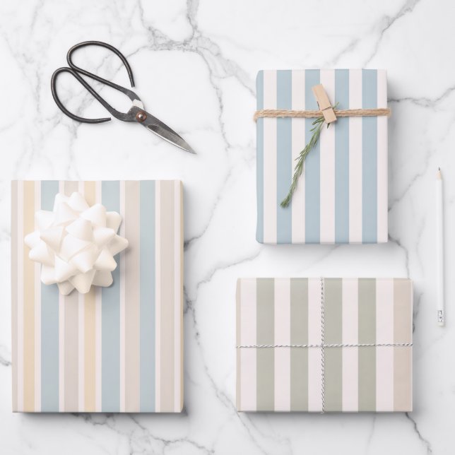 Hamptons Duck Egg Blue & Sage Stripes Geschenkpapier Set (Vorderseite)