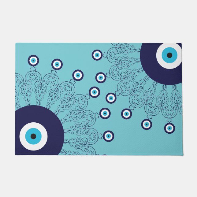 Hamptons Küste Mittelmeer Blue Evil Eye Print Fußmatte (Vorderseite)