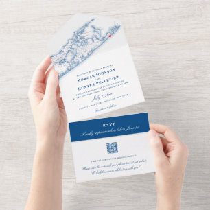 Hamptons Montauk Karte Eleganter QR-Code Hochzeit