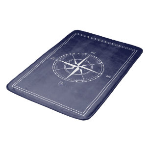 Hamptons Navy und White Nautical Ship Compass Rose Badematte