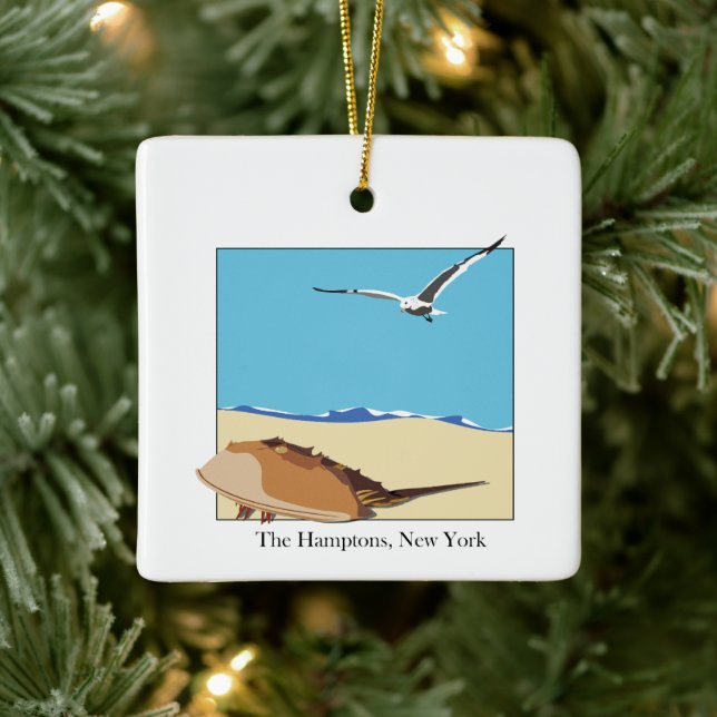 Hamptons, NY Horseshoe Crab Sea Gull Beach Keramikornament (Baum)