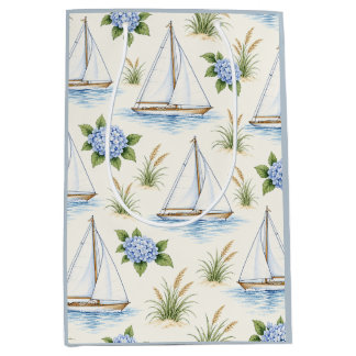 Hamptons Segelboot Blaue Hortensie Küste Mittlere Geschenktüte